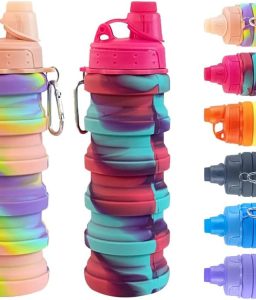 Collapsible Travel Bottles 2 Pack - Portable Hiking Bottles, Leak Proof 500ML, Reusable BPA Free Silicone (Pink+Rose Red)