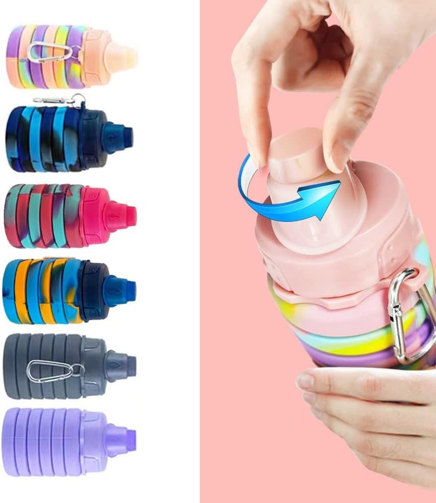 Collapsible Travel Bottles 2 Pack - Portable Hiking Bottles, Leak Proof 500ML, Reusable BPA Free Silicone (Pink+Rose Red) - Image 4