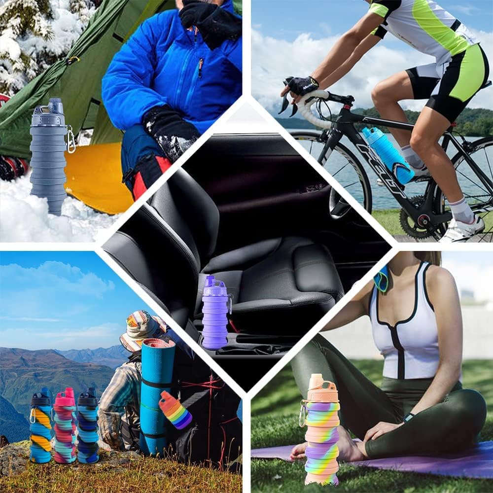 Collapsible Travel Bottles 2 Pack - Portable Hiking Bottles, Leak Proof 500ML, Reusable BPA Free Silicone (Pink+Rose Red) - Image 5