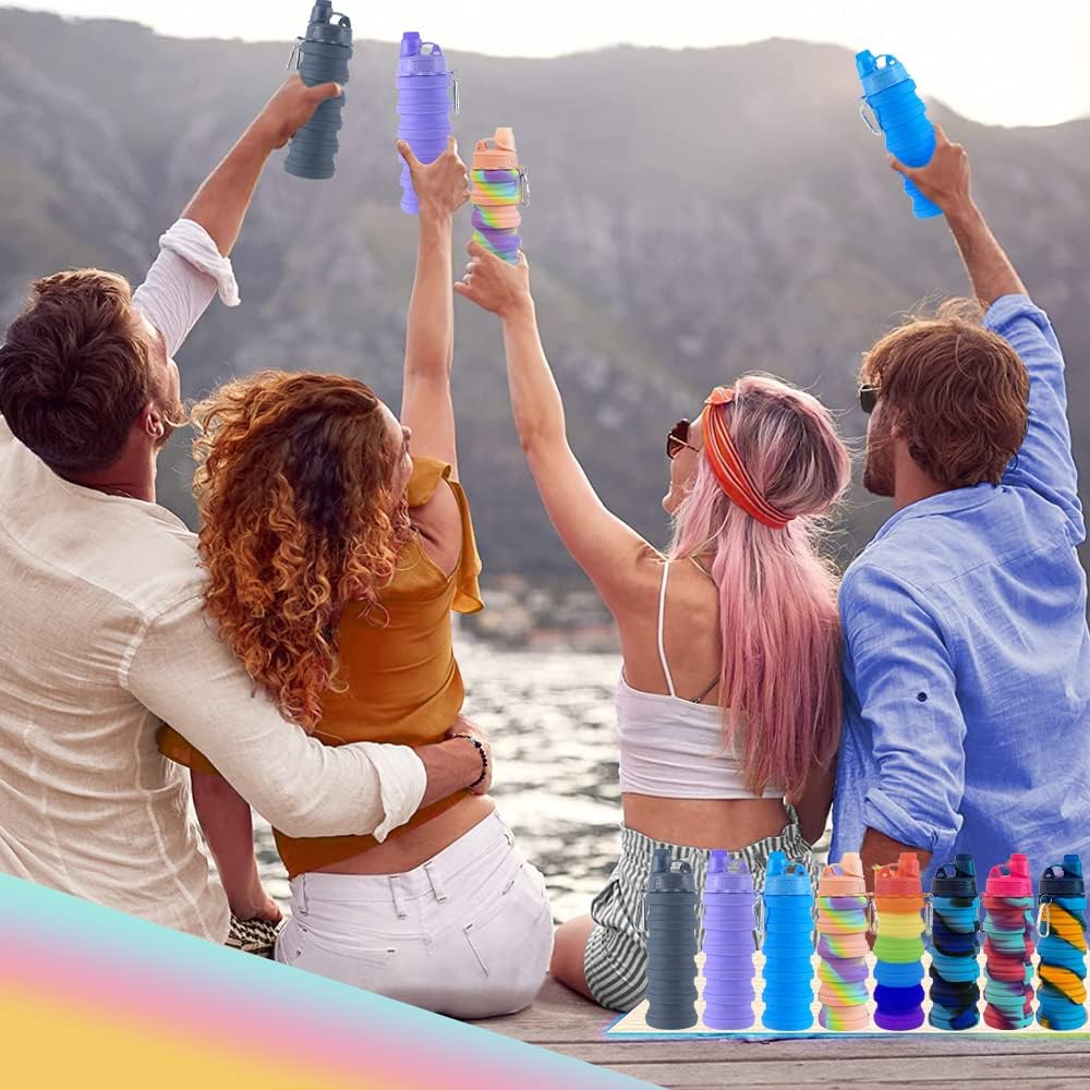 Collapsible Travel Bottles 2 Pack - Portable Hiking Bottles, Leak Proof 500ML, Reusable BPA Free Silicone (Pink+Rose Red) - Image 6