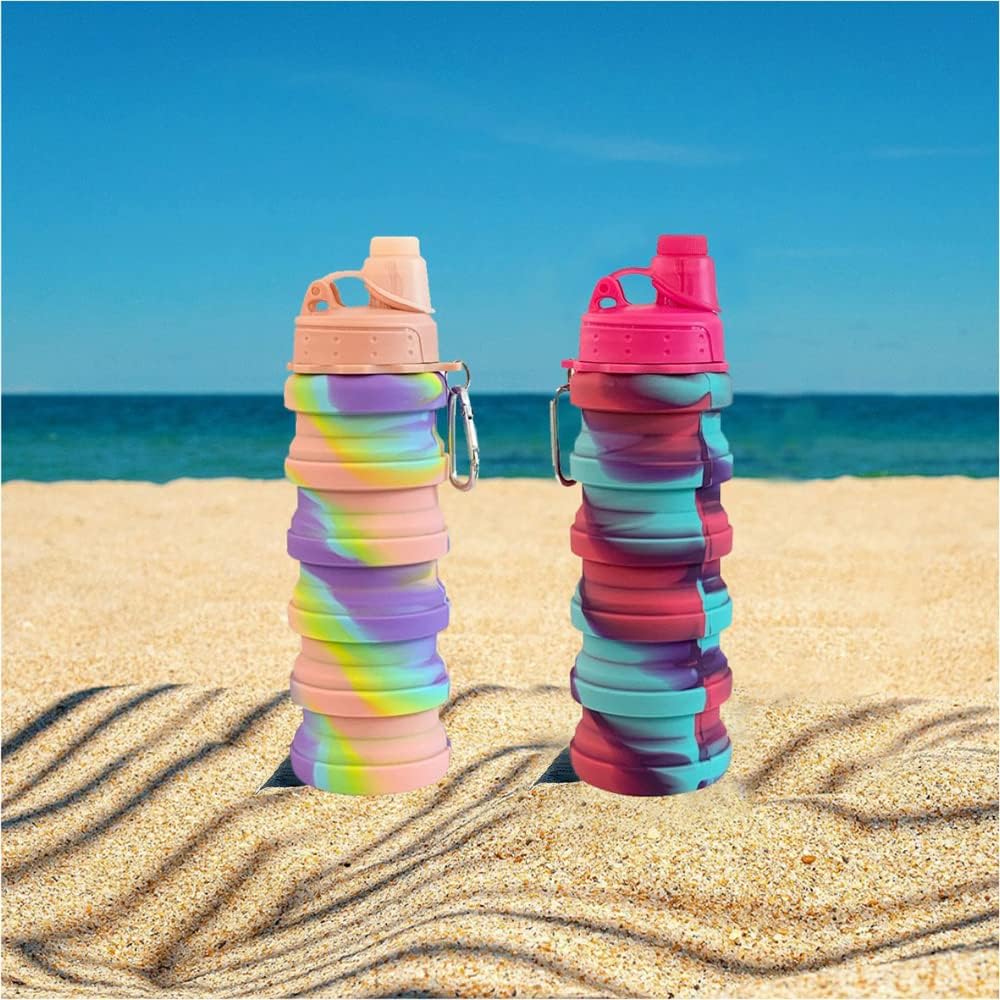 Collapsible Travel Bottles 2 Pack - Portable Hiking Bottles, Leak Proof 500ML, Reusable BPA Free Silicone (Pink+Rose Red) - Image 7