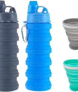 Collapsible Water Bottles 500 ml with silicone collapsible cup 200 ml.Travel Water Bottle Portable Hiking Water Bottle Reusable BPA Free Silicone Water Bottles. (Colorful2)