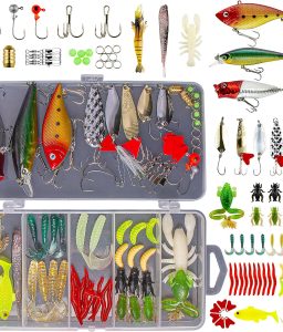 Fishing Lures Kit for Freshwater Bait Tackle Kit for Bass Trout Salmon Fishing Accessories Tackle Box Including Spoon Lures Soft Plastic Worms